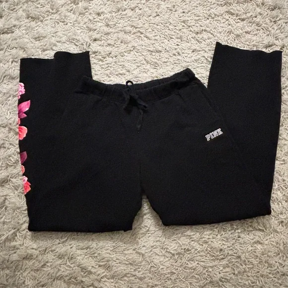PINK Victoria's Secret Classic Jogger Black Floral Sweatpants Size S - Picture 7 of 10
